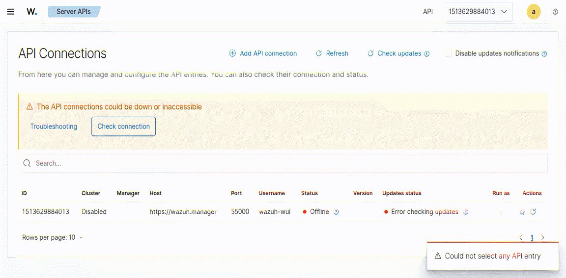 wazuh-stack serving after the bootstrap — the overview module grid and the discover data-explorer view wired to wazuh-alerts-* with an honest empty state